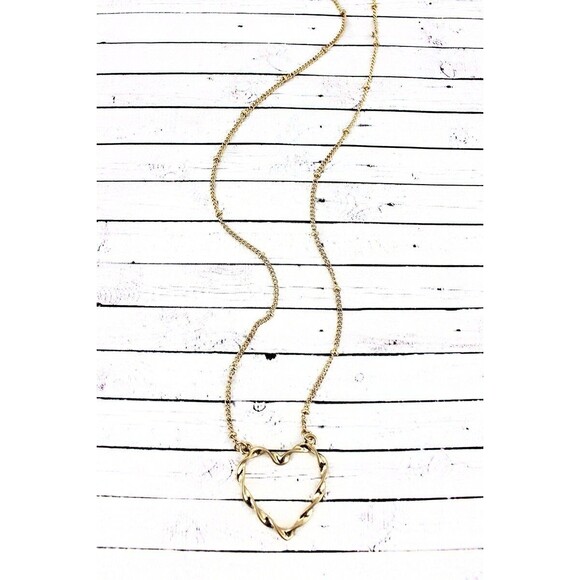 Twisted Gold Tone Heart Necklace, Heart Charm Pendant, Minimalist Jewelry - Picture 2 of 2